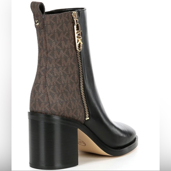 Michael Kors Regan Leather MK Signature Print Heeled Booties - Picture 2 of 6